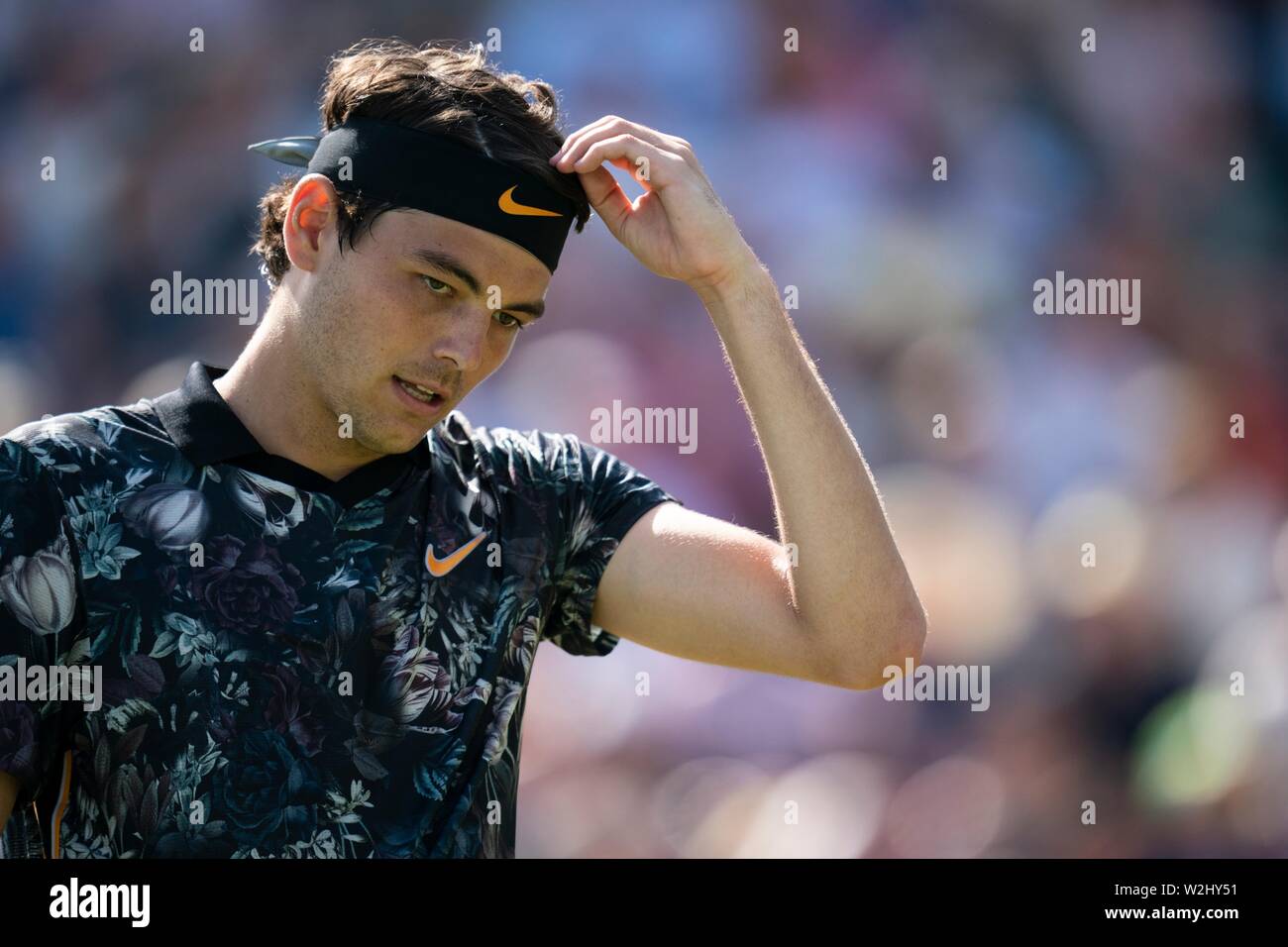 Taylor Fritz NEGLI STATI UNITI D' AMERICA in azione contro Sam QUERREY degli USA a valle della natura International 2019, Devonshire Park, Eastbourne - Inghilterra. Sabato, 29 giu Foto Stock