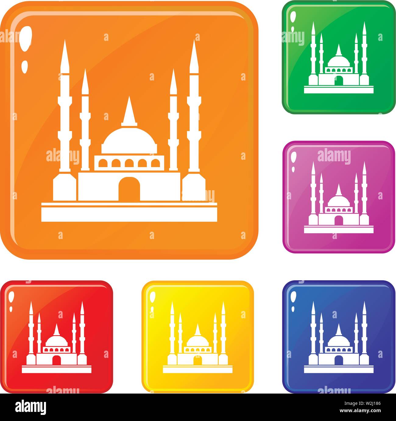 La moschea di set di icone a colori del vettore Illustrazione Vettoriale