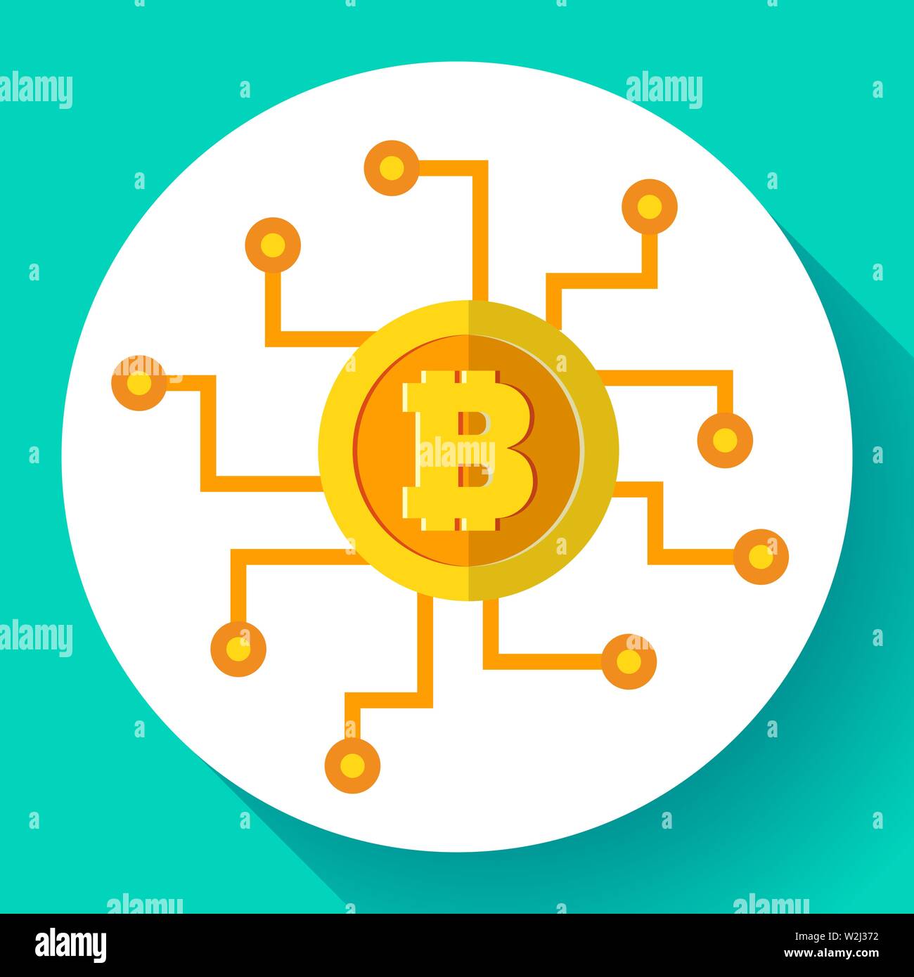 Icona Bitcoin, digitale il simbolo di valuta, icona cryptocurrency flat, miniere, tecnologia bancaria, illustrazione vettoriale Illustrazione Vettoriale