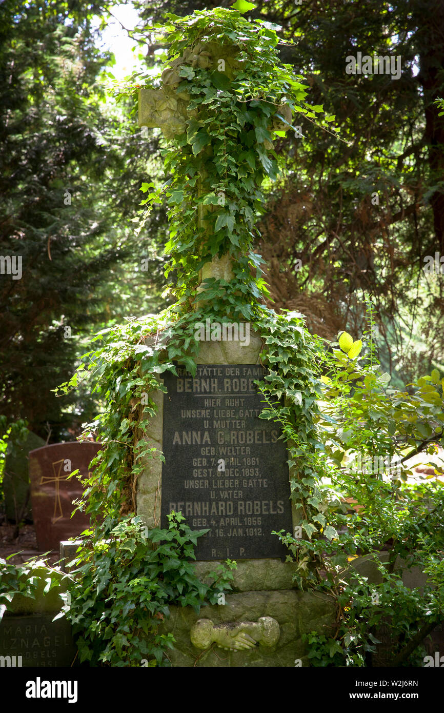 Germania, Colonia, croce con ivy presso il cimitero Melaten. Deutschland, Koeln, Kreuz mit Efeu auf dem Melatenfriedhof. Foto Stock