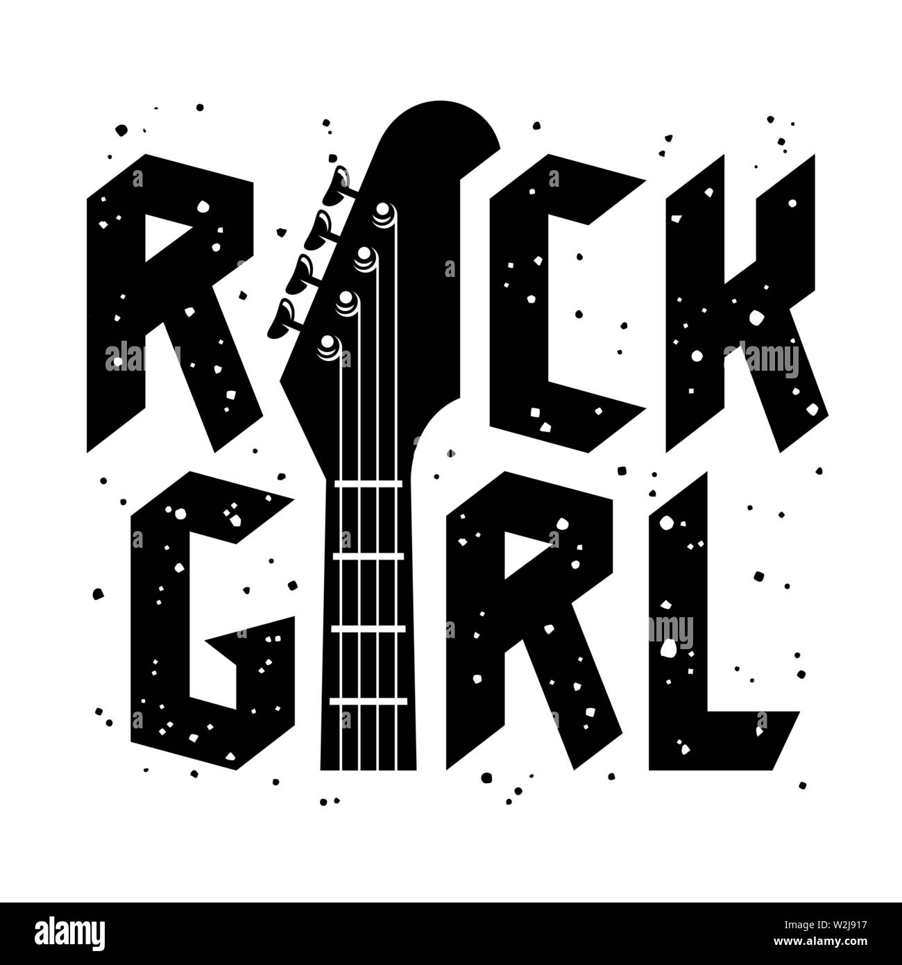 Rock Girl tipografia per la ragazza di t-shirt print design. Illustrazione Vettoriale con effetto grunge Illustrazione Vettoriale
