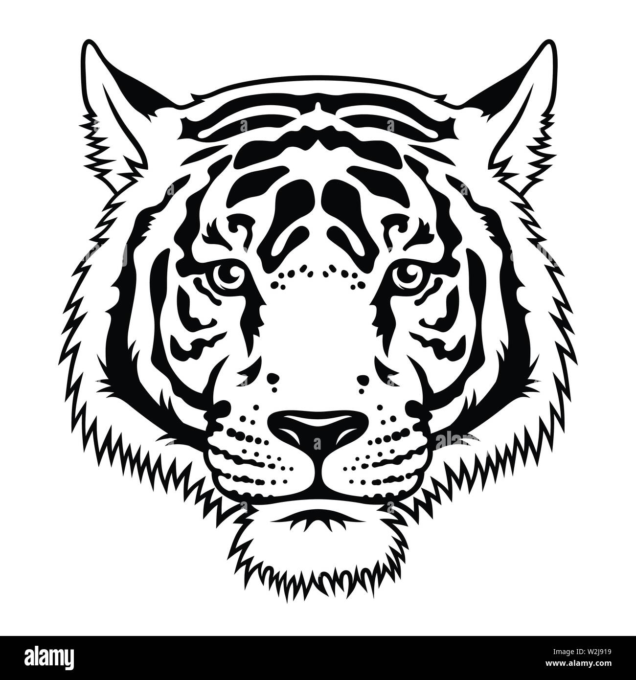 Tiger bianco nero sketch. Vettore. T-shirt print design. Scheda grafica con un raccordo a T Illustrazione Vettoriale