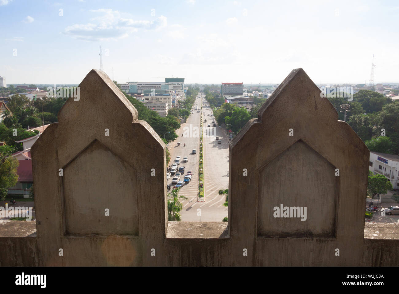 Strada di Patuxai dalla vista dall'alto ,Vientiane, Laos Foto Stock