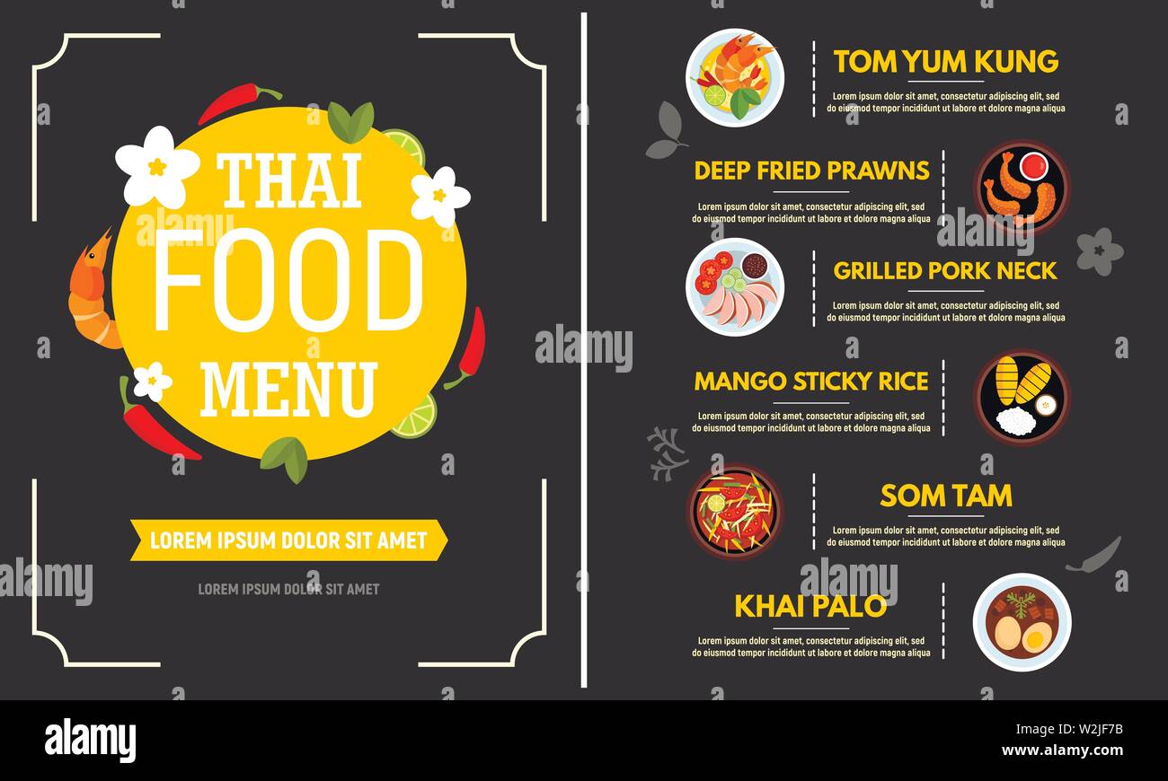 Il cibo tailandese concetto menu banner. Illustrazione piatto di cibo tailandese menu concetto vettoriale banner per il web design Illustrazione Vettoriale