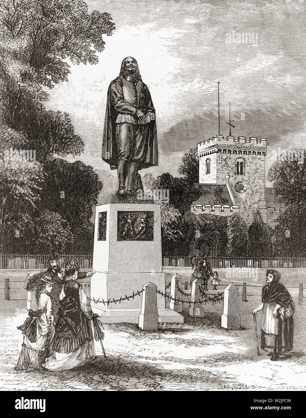 La Bunyan monumento, Bedford, Bedfordshire, Inghilterra, visto qui nel XIX secolo. John Bunyan, 1628 - 1688. Scrittore inglese e Puritan preacher. In inglese da immagini, pubblicato 1890. Foto Stock