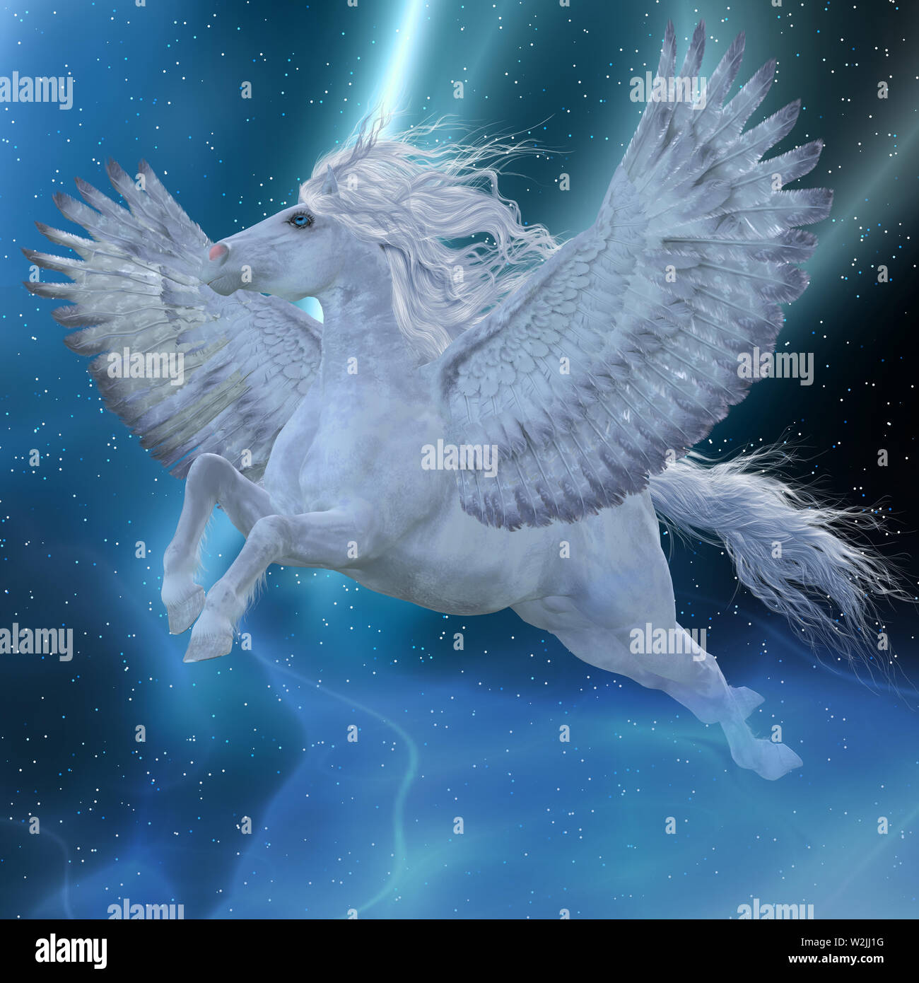 Mystic Pegasus - Pegasus è un mistico stallone divino che è un leggendario cavallo bianco con le ali nella mitologia greca. Foto Stock