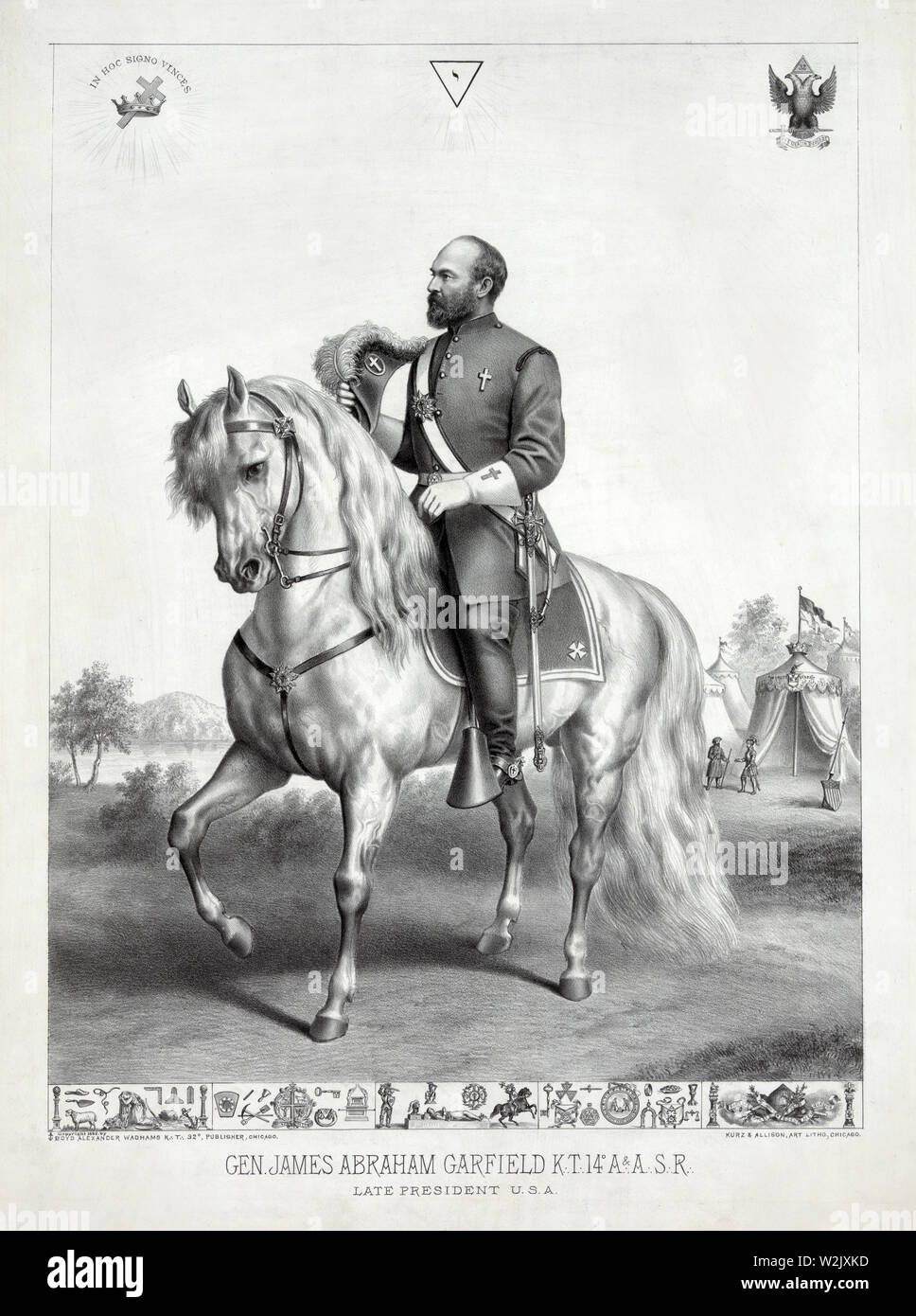 Gen. James Abraham Garfield Kuala Terengganu 14 A. & A.S.R. compianto presidente U.S.A., litografia, Kurz & Allison, 1882 Foto Stock