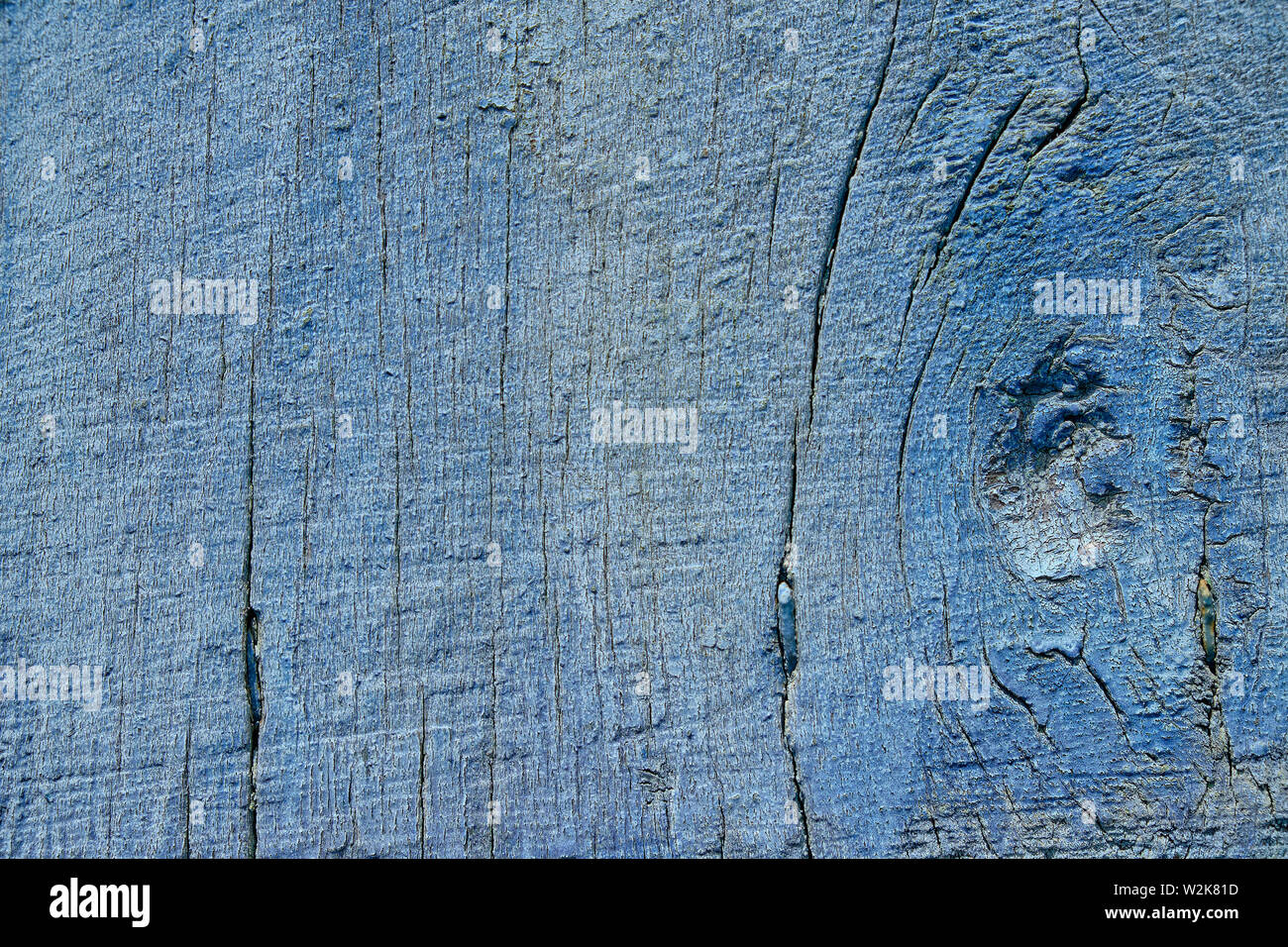 Abstract rustico invecchiato closeup di granaio pannello in legno dipinto con la luce blu colore sbiadito. Pezzo unico con legno verticale linee e nodo sul lato Foto Stock