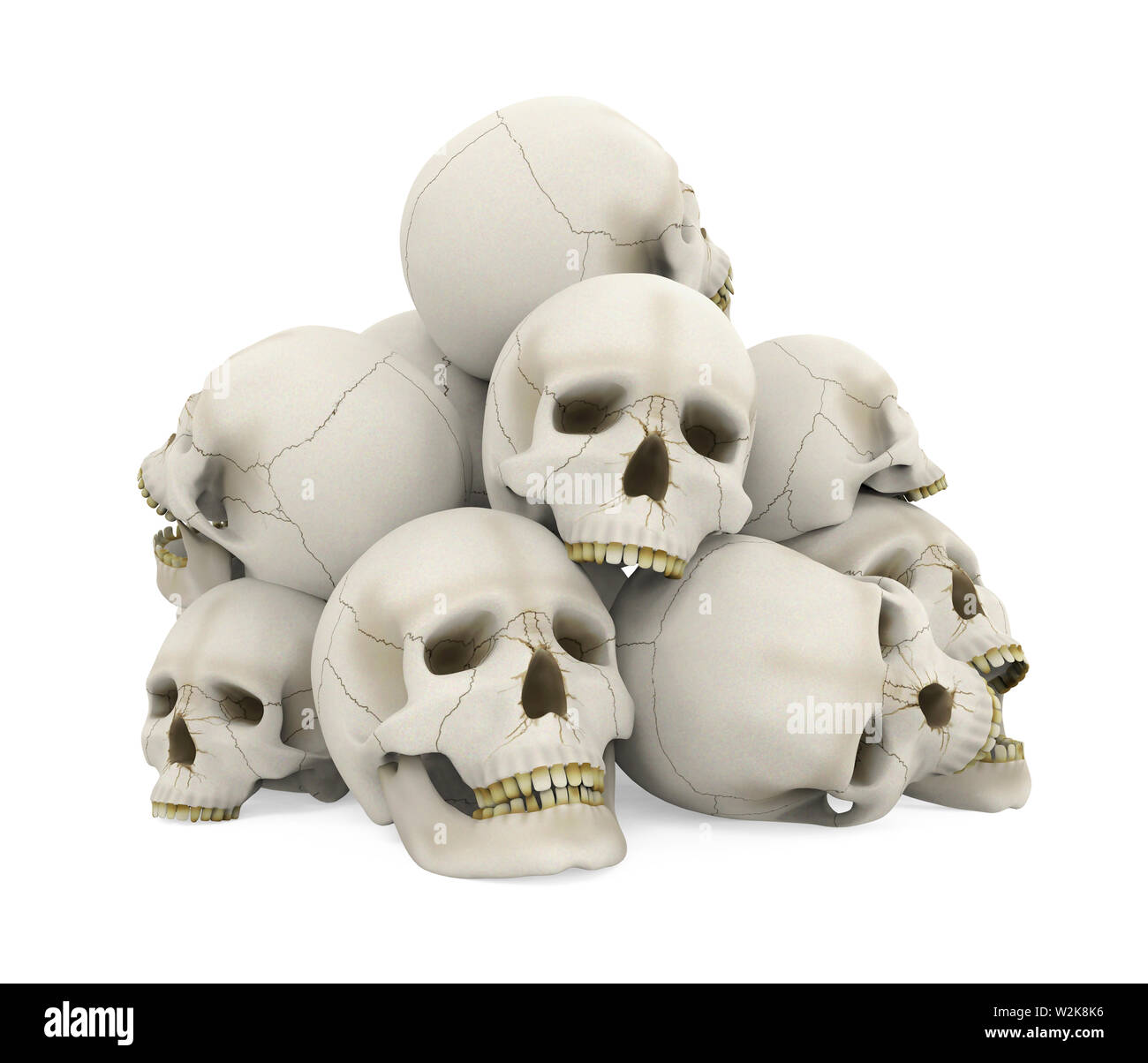 Pila di teschi isolato Foto Stock