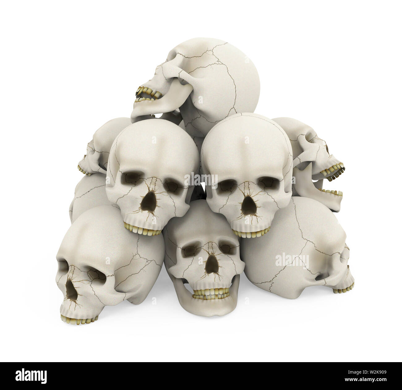 Pila di teschi isolato Foto Stock