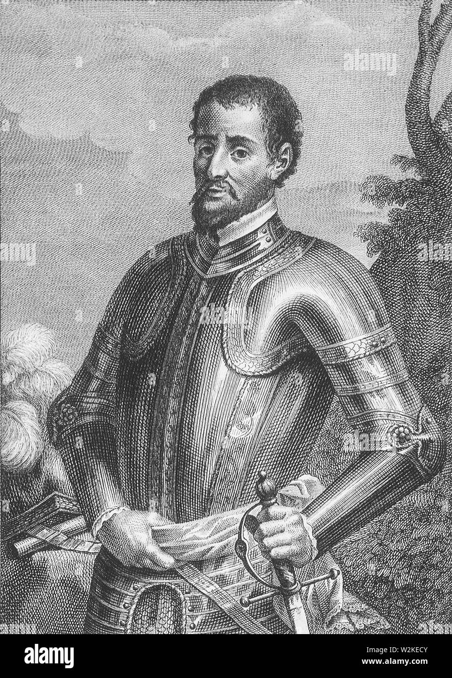 Hernando de Soto ritratto conquistador spagnolo, prima attraversata il fiume Mississippi Foto Stock