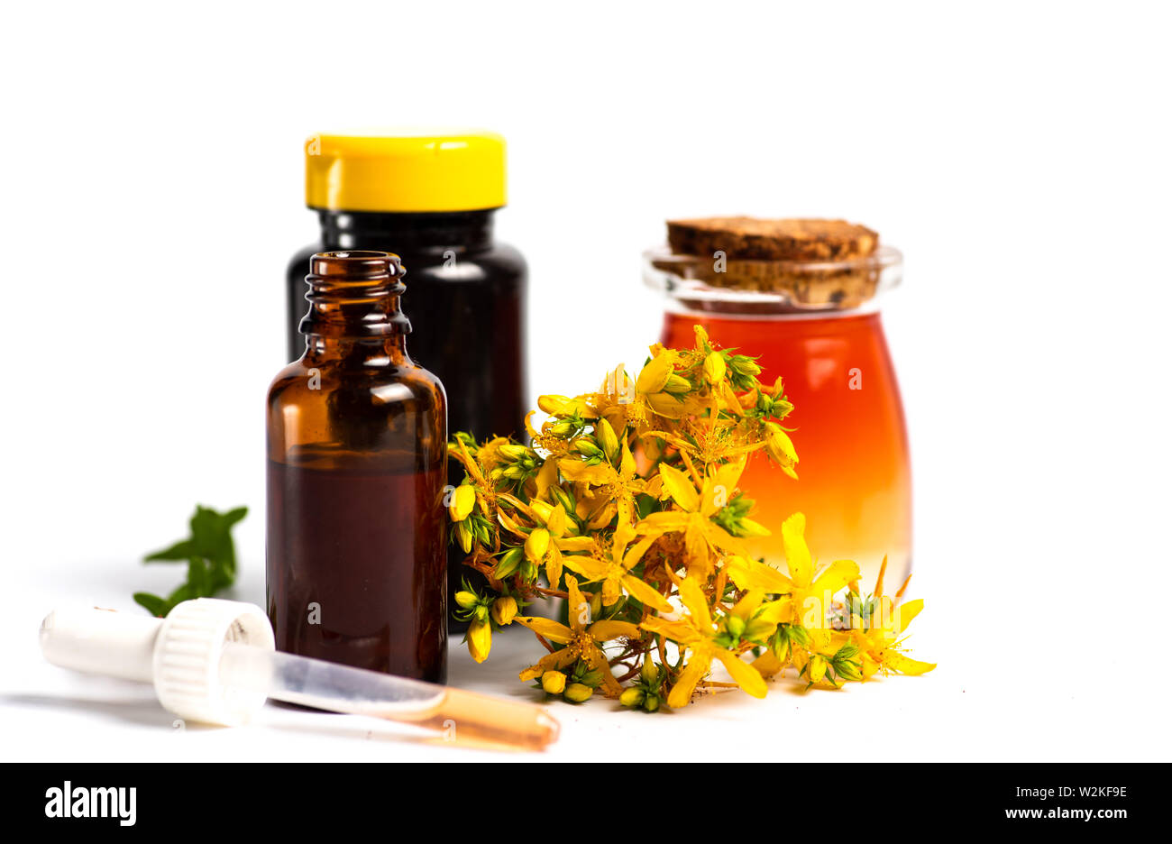 Calendula Calendula di olio essenziale erboso e fiori isolati su bianco  Foto stock - Alamy