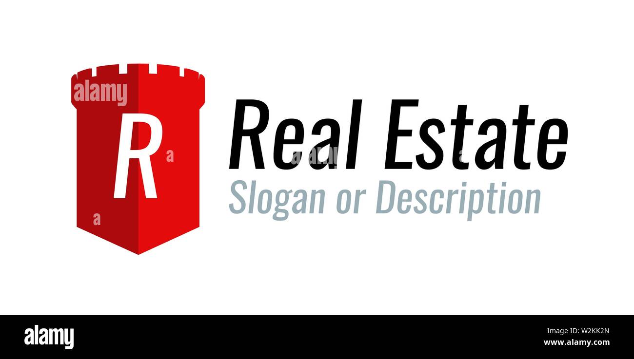 Vector logo design per una società impegnata nel settore immobiliare e vendite a privati. Illustrazione rosso con torre del castello. Illustrazione Vettoriale Vector logo design per una società impegnata nel settore immobiliare e vendite a privati. Illustrazione rosso con torre del castello. Illustrazione Vettoriale