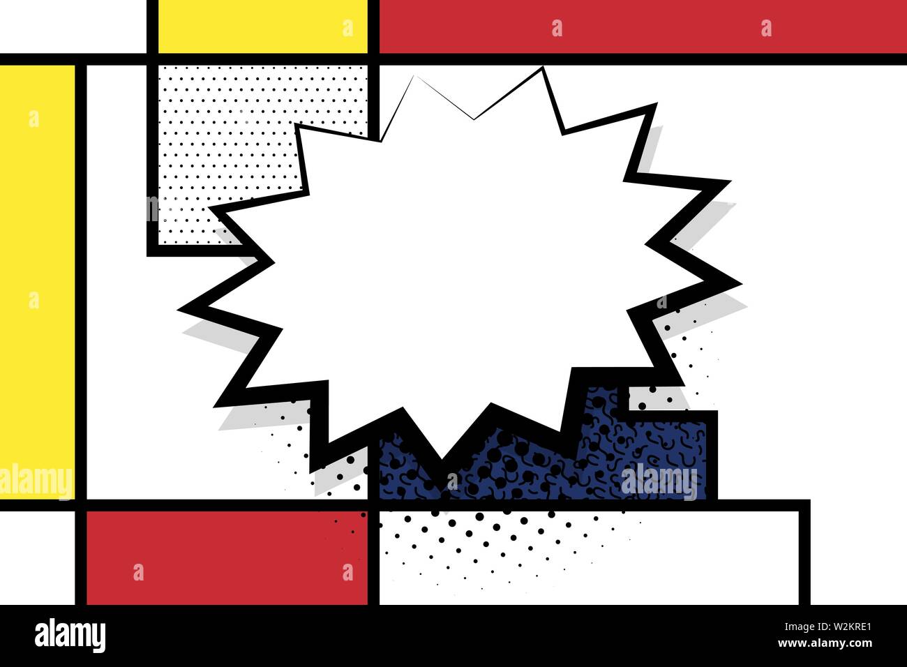 Fumetto pop geometrica arte retrò discorso bolla sfondo. Vettore astratto schema 80s-90s. Mezzitoni telaio alla moda per la casella di testo banner. Illustrazione Vettoriale