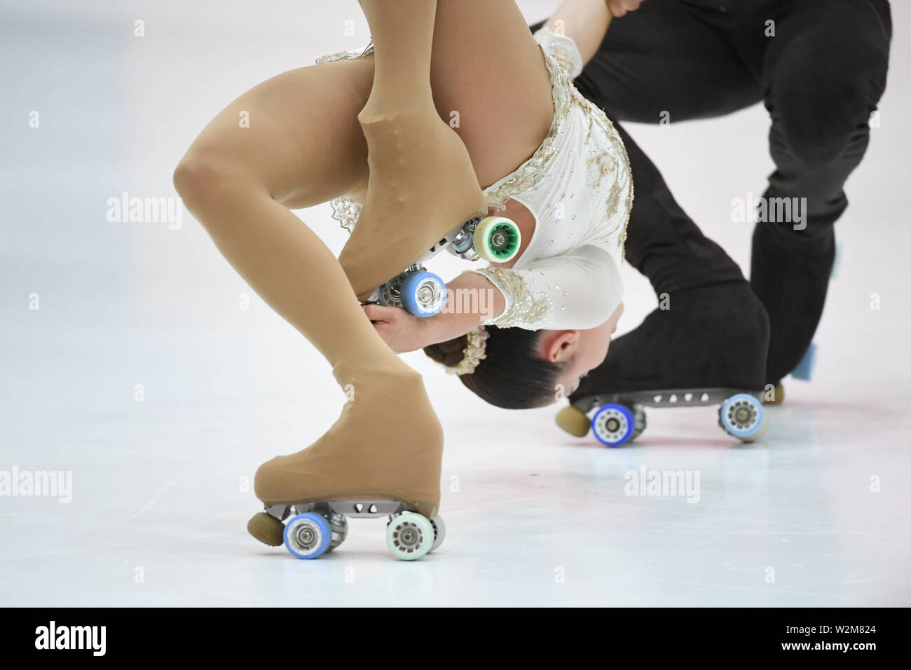 Barcellona, Spagna. 9 Luglio, 2019. MICOL MILLS-TOMMASO CORTINI dall'Italia, eseguendo in coppie Junior, lungo programma, hanno classificato in 1st. Posizione del rullo del mondo giochi 2019, a Palau Sant Jordi, sulla luglio 09, 2019 Barcellona, Spagna. Credito: Raniero Corbelletti/AFLO/Alamy Live News Foto Stock