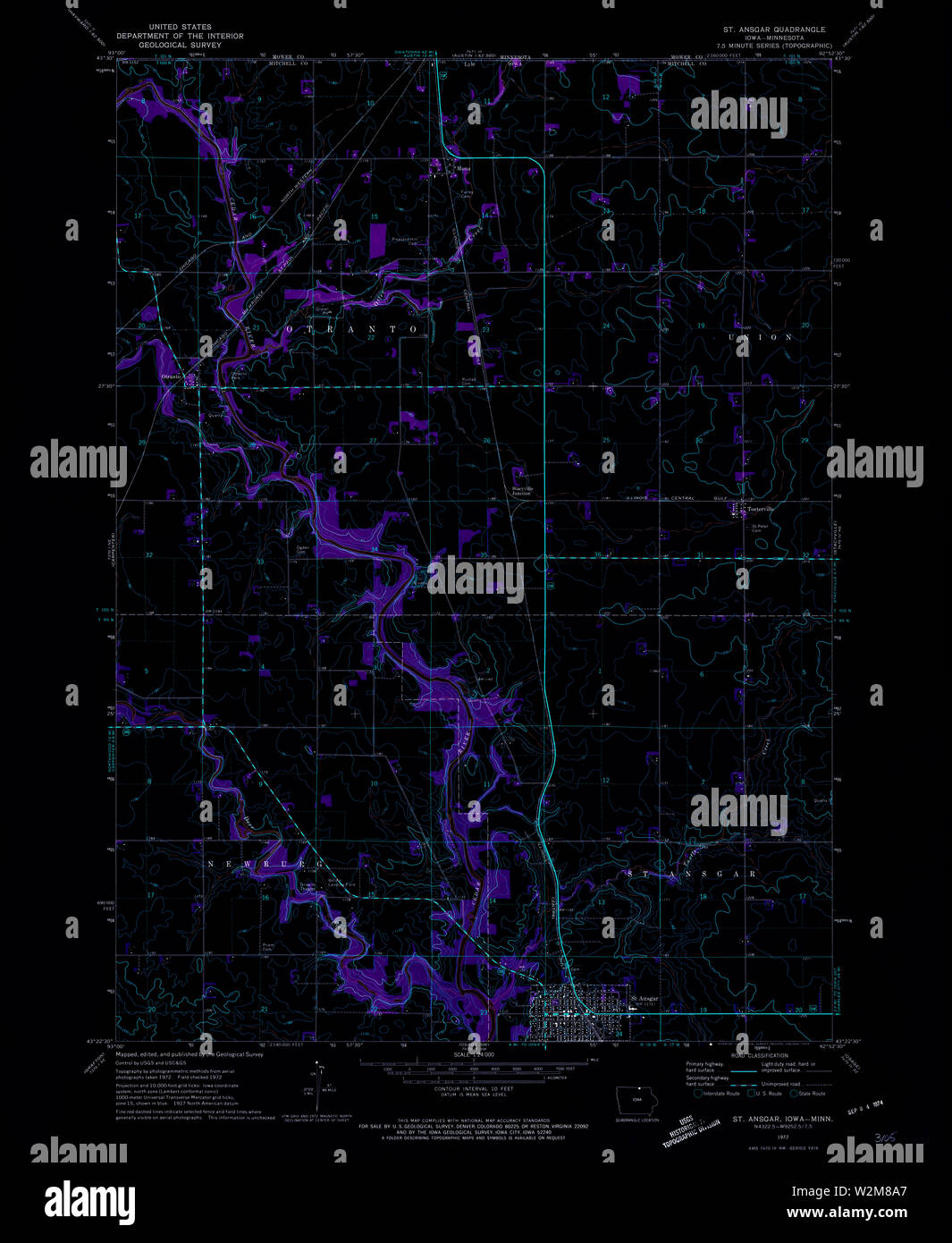 USGS TOPO Map Iowa IA St Ansgar 175568 1972 24000 Restauro invertito Foto Stock