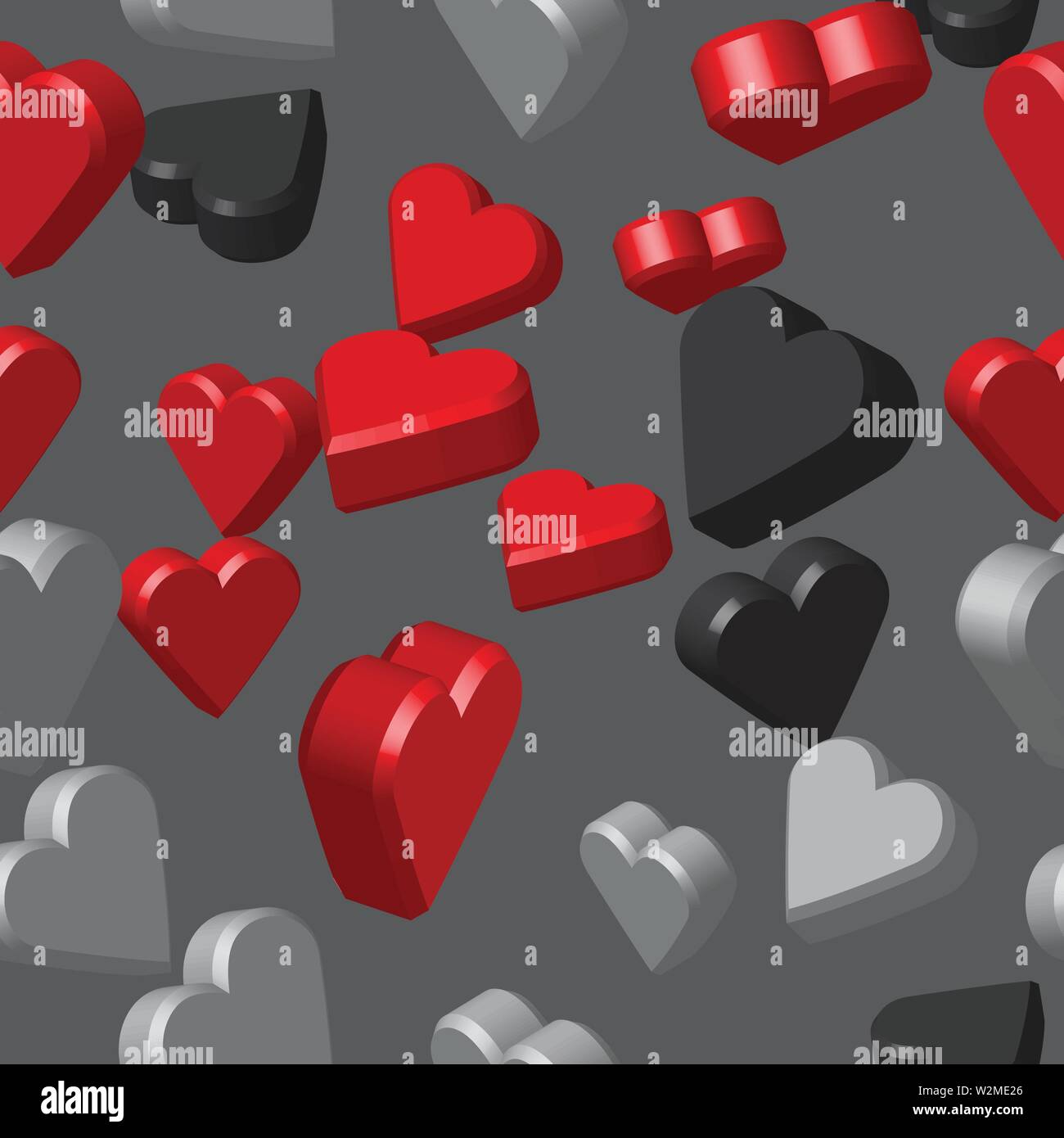 Nero Grigio Rosso cuori Seamless Pattern, 3D illustrazione Illustrazione Vettoriale