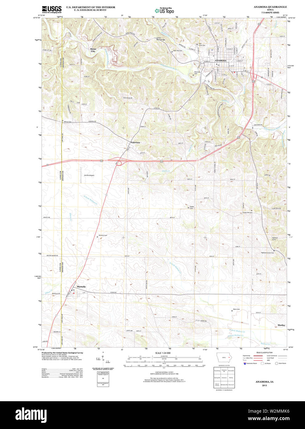 USGS mappe TOPO Iowa IA Anamosa 20130417 TM il restauro Foto Stock