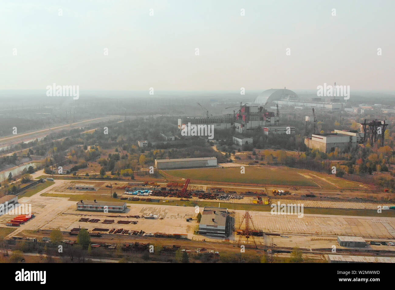 Centrale nucleare di Cernobyl, vista aerea Foto Stock