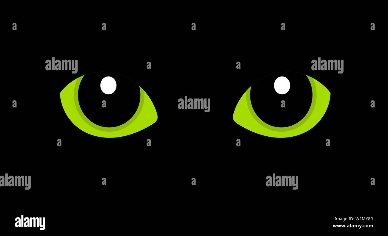 Gatto verde occhi nelle tenebre. Halloween illustrazione Illustrazione Vettoriale