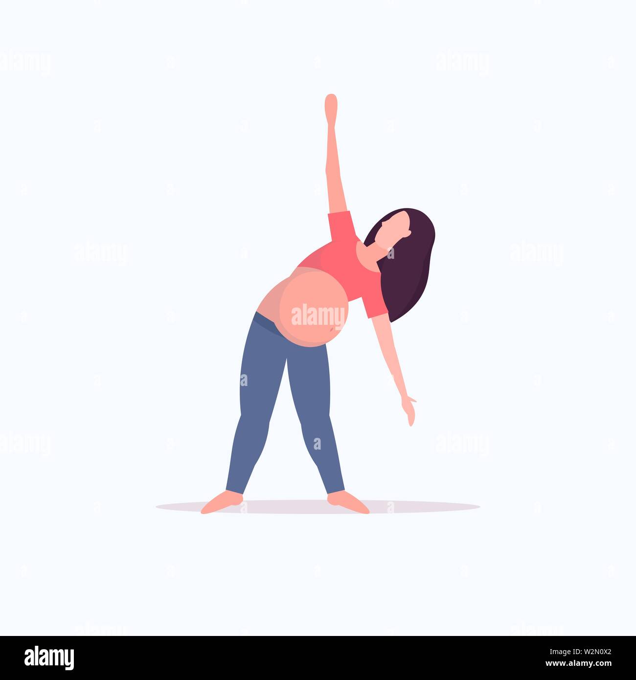 Donna incinta facendo stretching esercizi fisici ragazza che lavora fuori gravidanza fitness uno stile di vita sano concetto a piena lunghezza flat Illustrazione Vettoriale