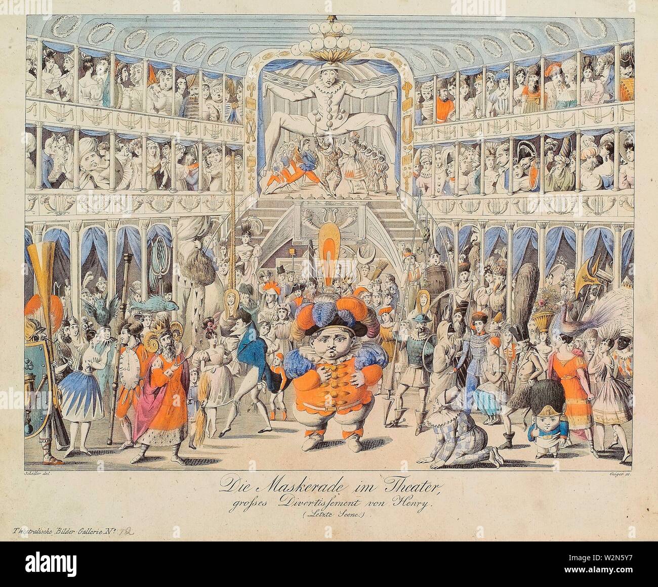 Die im Maskerade Theatre, grosses Divertissement von Henry (letzte scena). Geiger, Andreas, 1765-1856 (incisore) Schoeller, Johann Christian, Foto Stock