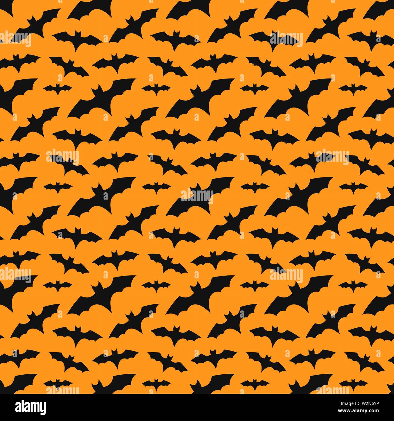 Colonia di pipistrelli orange seamless pattern. Halloween sfondo vettoriale Illustrazione Vettoriale