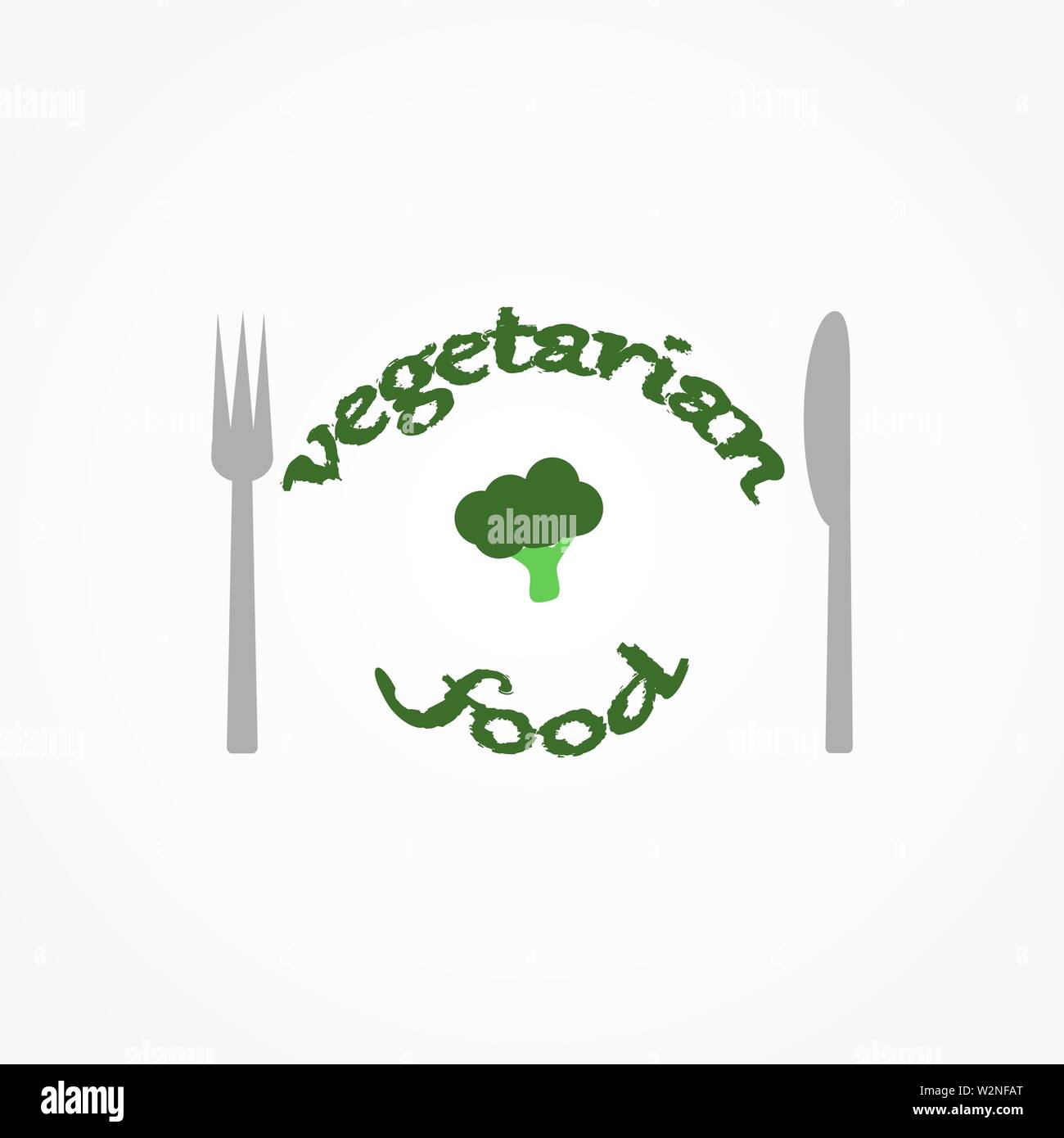 Cibo vegetariano. Broccoli in piastra. Grunge iscrizione Illustrazione Vettoriale