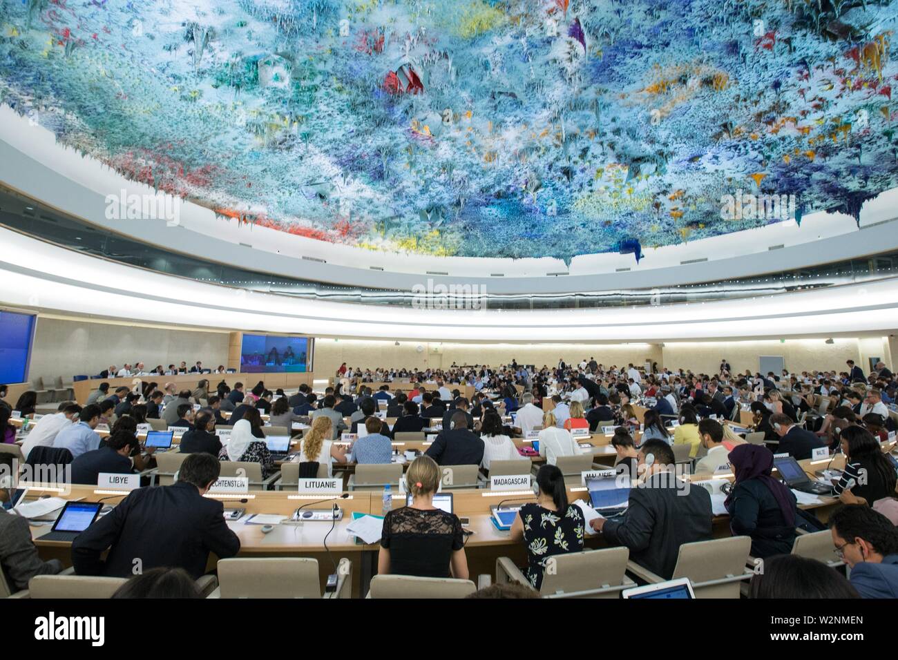 Pechino, Svizzera. Il 22 giugno, 2017. I delegati partecipare a una sessione plenaria del Consiglio per i Diritti Umani delle Nazioni Unite sessione a Ginevra, Svizzera, 22 giugno 2017. Credito: Xu Jinquan/Xinhua/Alamy Live News Foto Stock