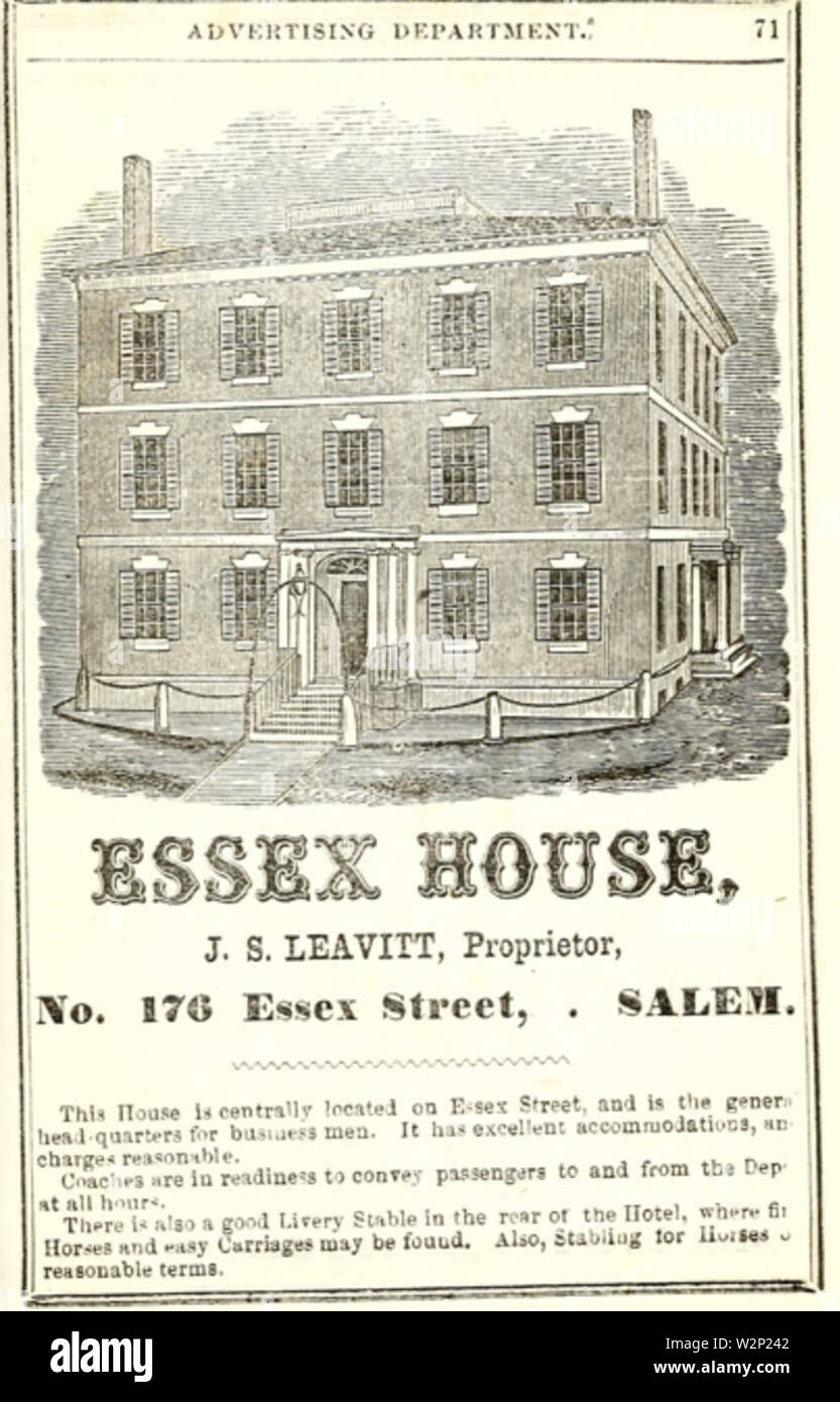 1857 EssexHouse EssexSt SalemDirectory Massachusetts Foto Stock