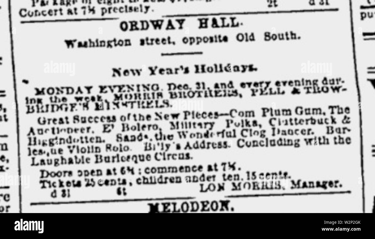 1860 OrdwayHall BostonEveningTranscript Dec29 Foto Stock
