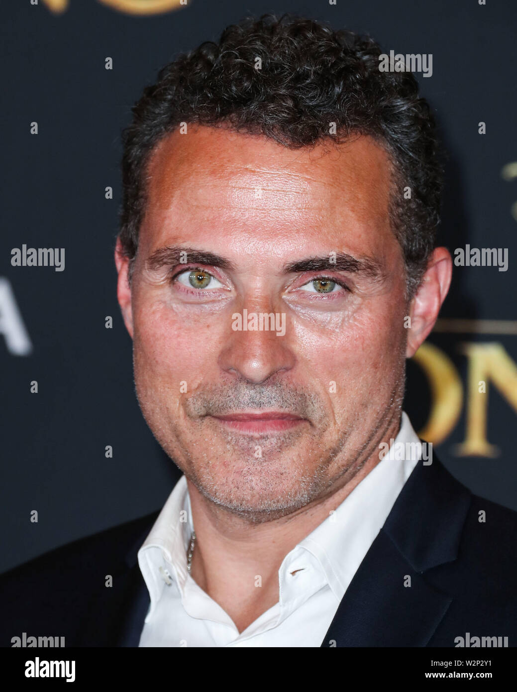 HOLLYWOOD e LOS ANGELES, CALIFORNIA, STATI UNITI D'America - 09 Luglio: Attore Rufus Sewell arriva alla Premiere mondiale di Disney's "Il Re Leone" tenutasi presso il Teatro di Dolby il 9 luglio 2019 a Hollywood e Los Angeles, California, Stati Uniti. (Foto di Xavier COLLIN/Image Press Agency) Foto Stock