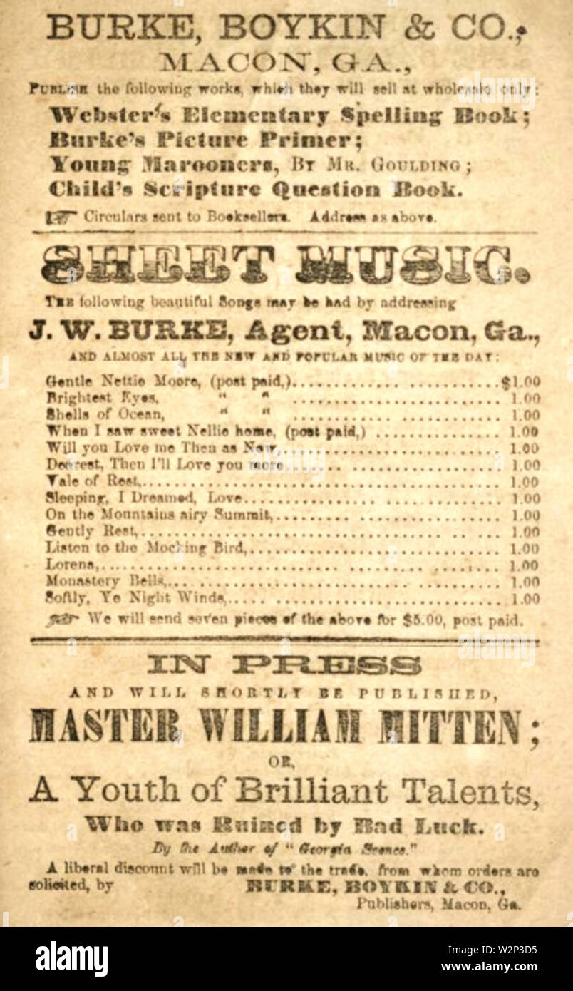 1864 annunci Macon Georgia USA ConfederateStatesAlmanac Foto Stock