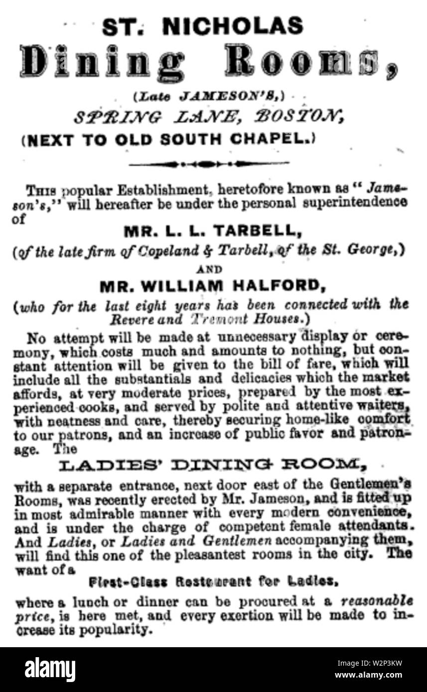 1867 StNicholas SpringLane pranzo ad GuideToBoston Massachusetts Foto Stock