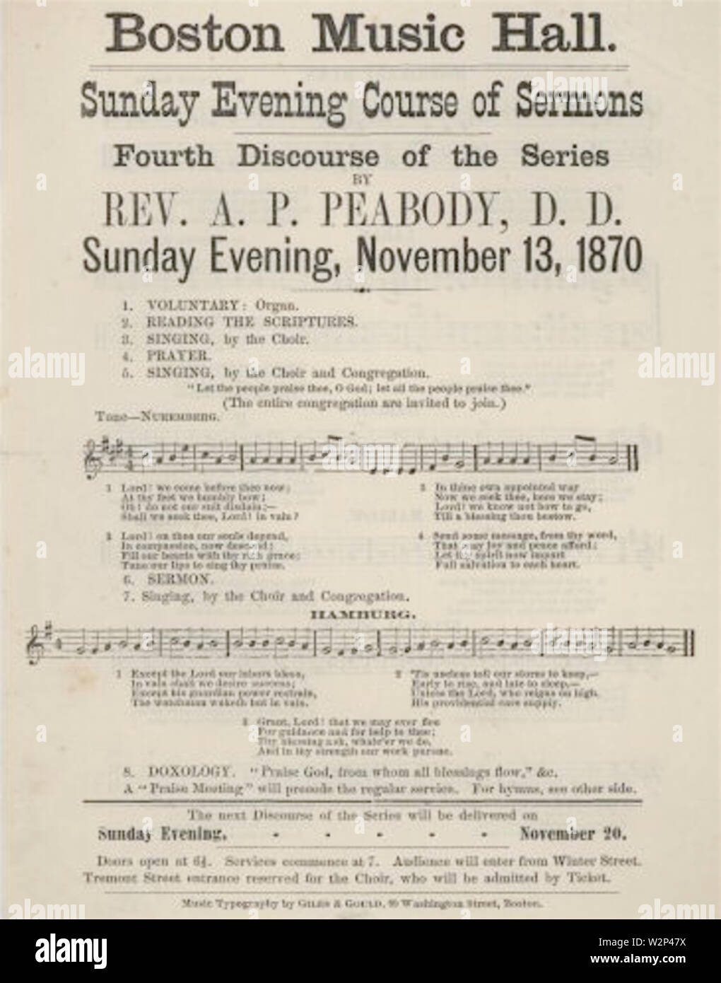 1870 Peabody BostonMusicHall sermoni Foto Stock