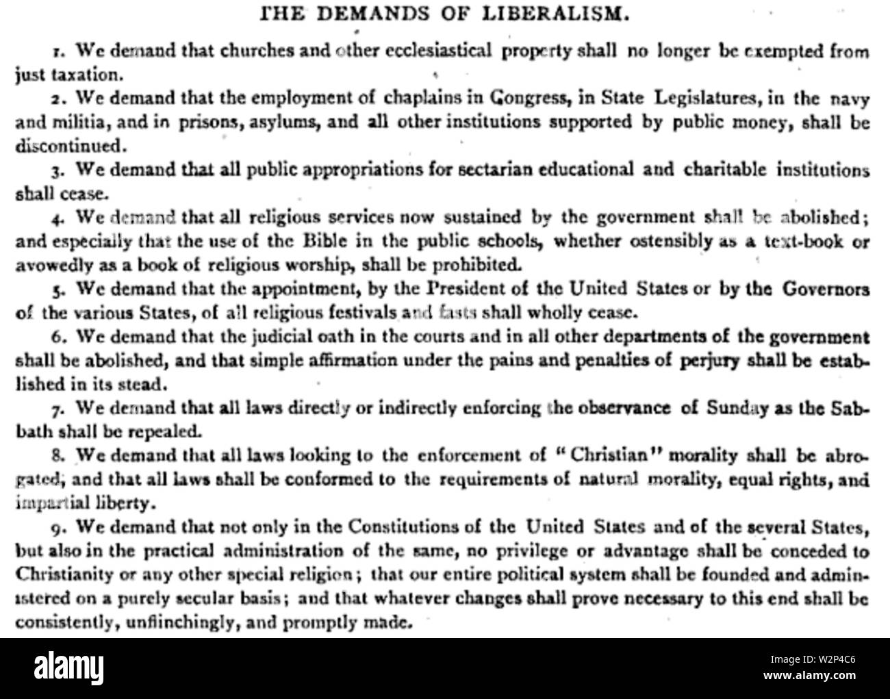 1872 Richieste di liberalismo NationalLiberalLeague USA Foto Stock