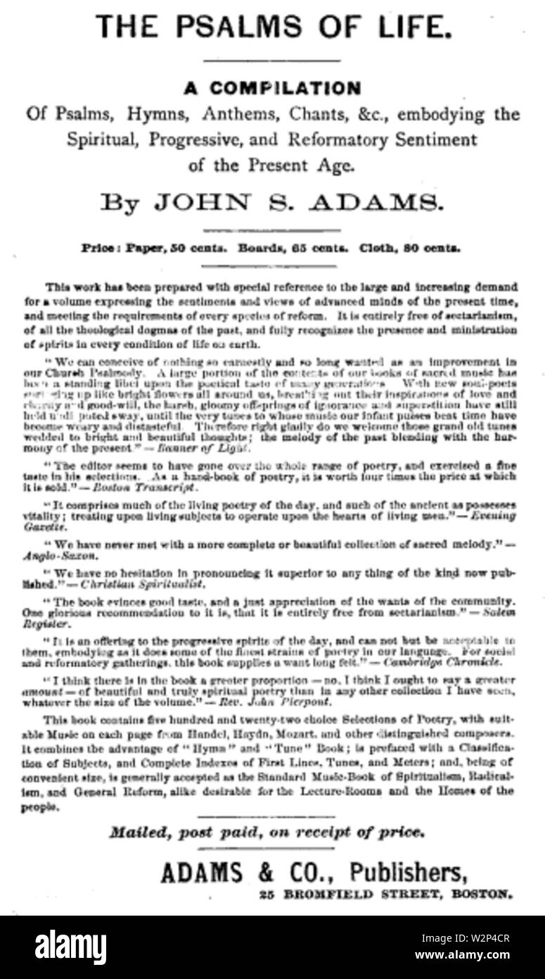 1871 I Salmi Adams andCo Boston annuario annunci di Spiritismo Foto Stock
