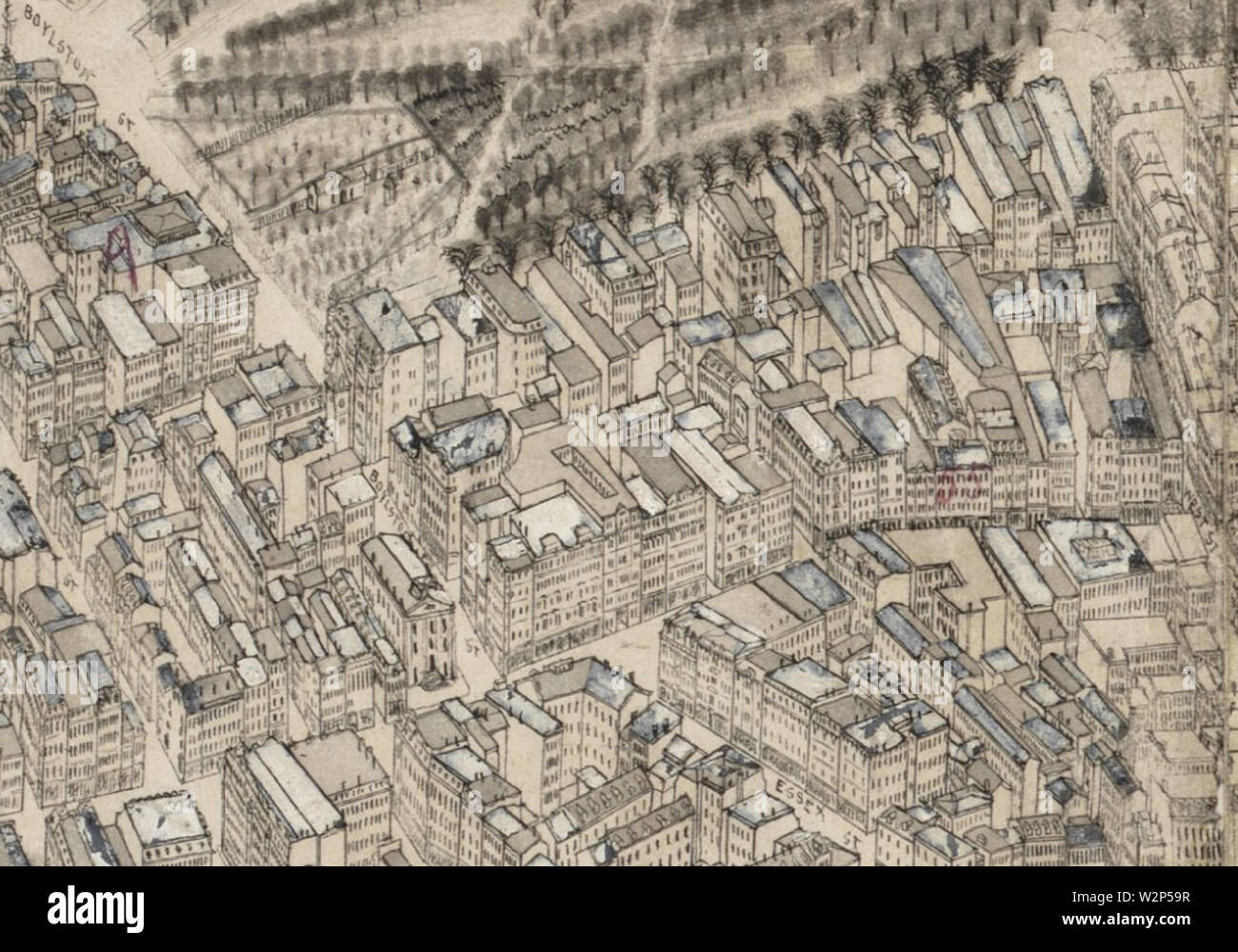 1879 EssexSt mappa Boston byHazen BPL 10609 dettaglio Foto Stock