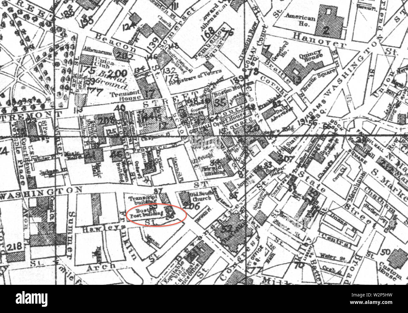 1881 BostonPost mappa Boston byThomasMarsh BPL 12256 dettaglio Foto Stock