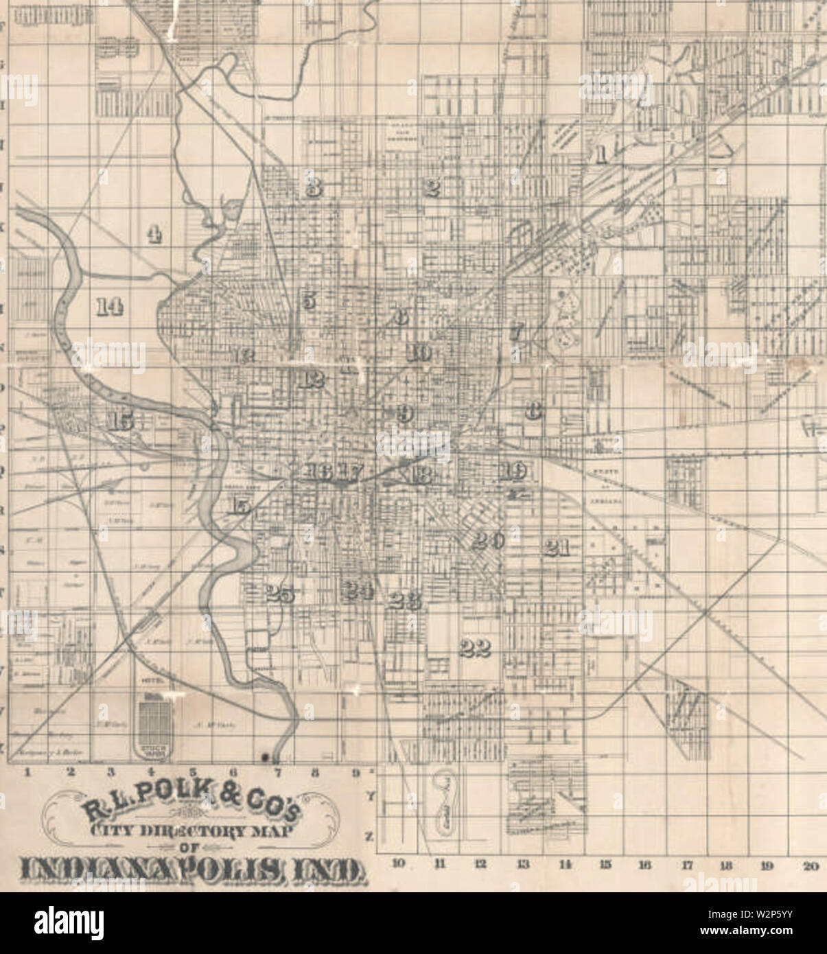 1883 Indianapolis mappa Polk Foto Stock