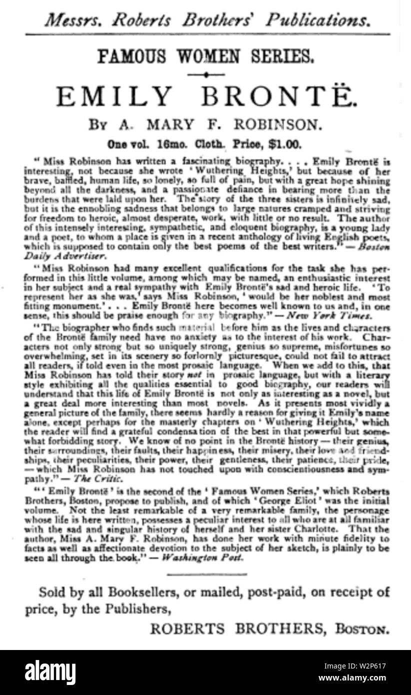 1883 annuncio Bronte FamousWomen RobertsBros Foto Stock