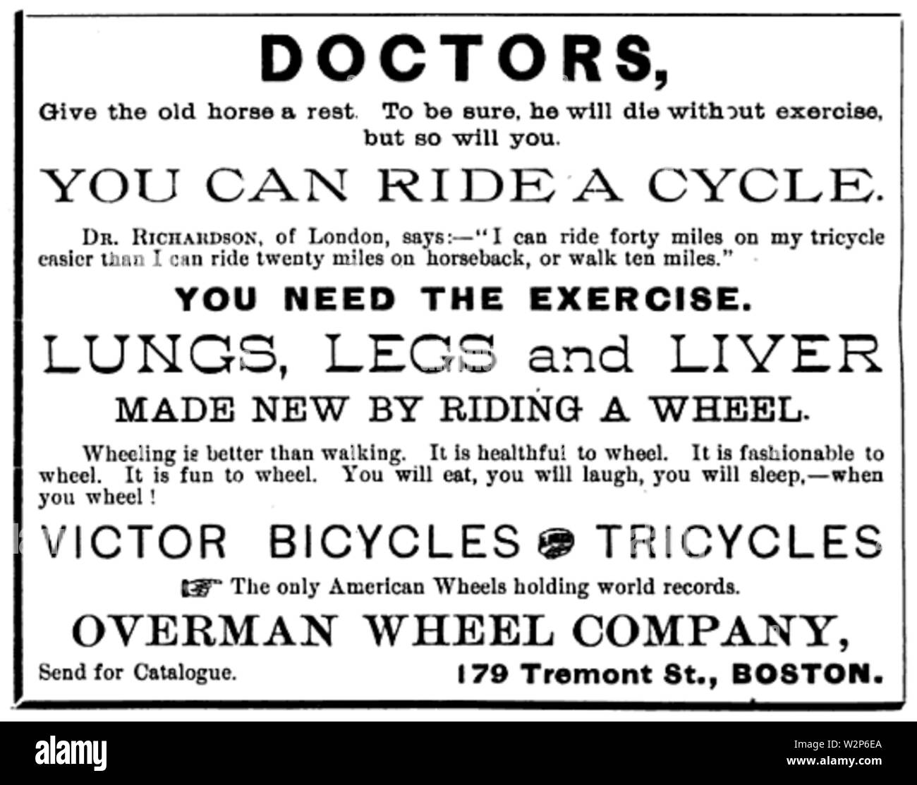 1886 OvermanWheel annuncio Boston Foto Stock