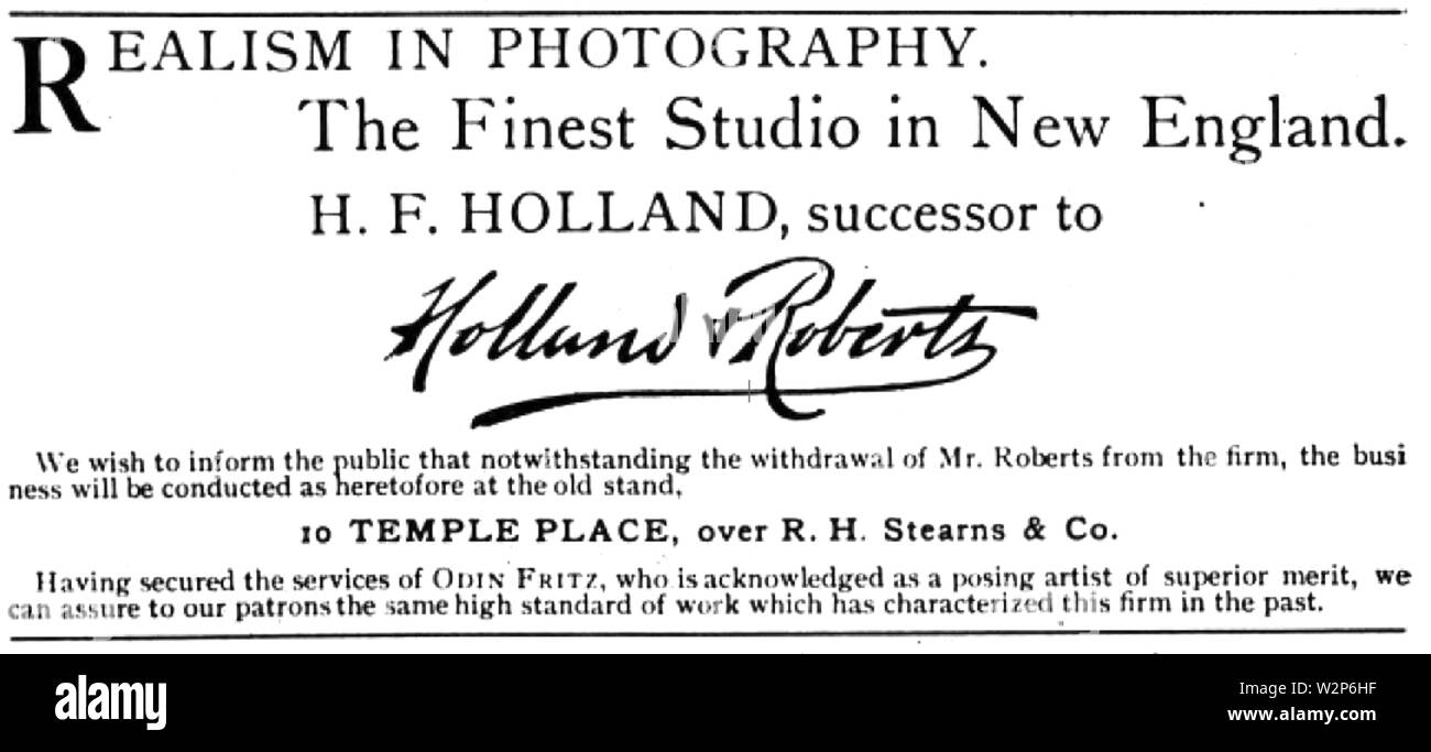 1888 H F Holland fotografo advert 10 Temple Place in Boston Foto Stock