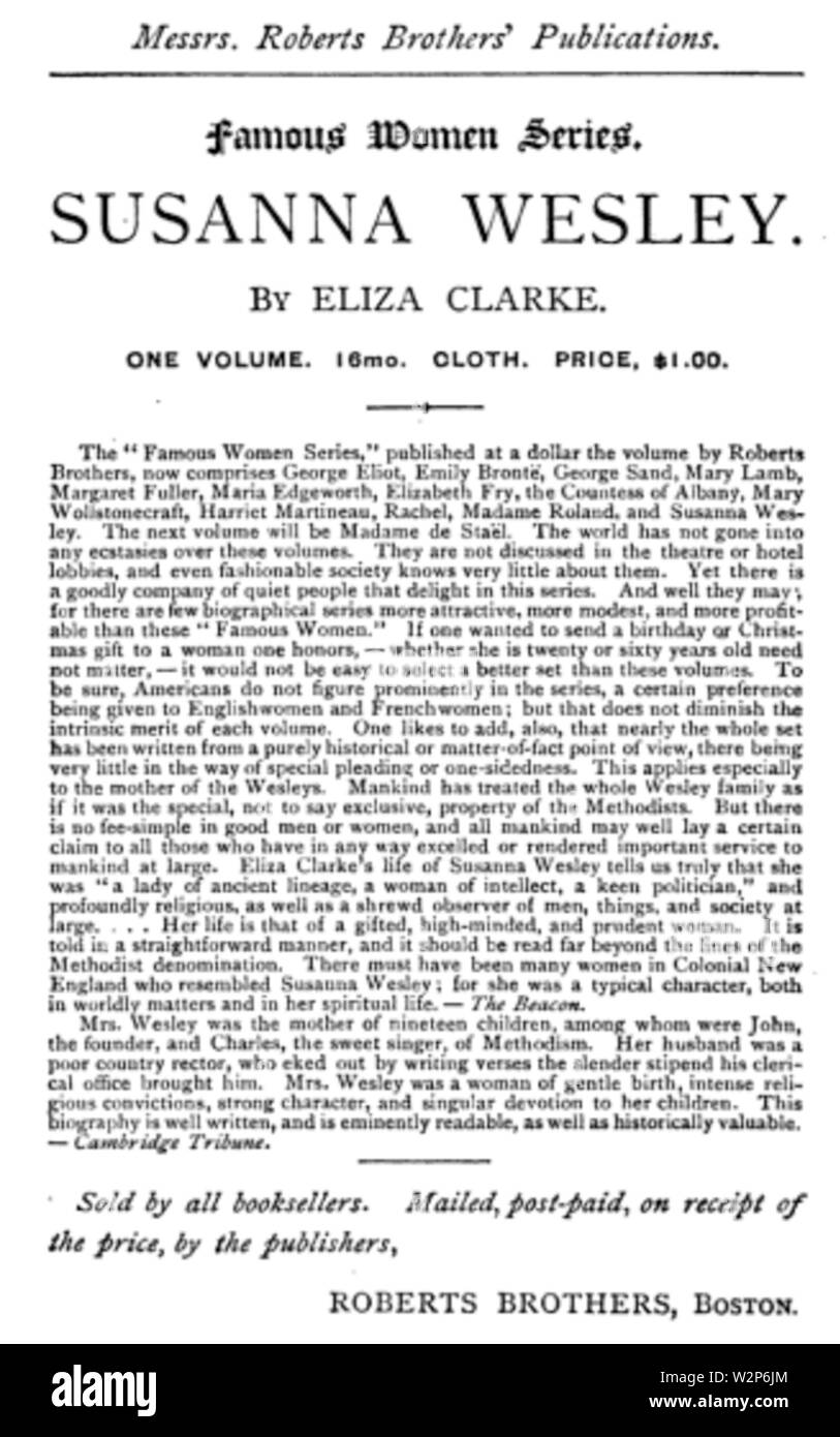 1888 annuncio Wesley RobertsBros FamousWomen Foto Stock