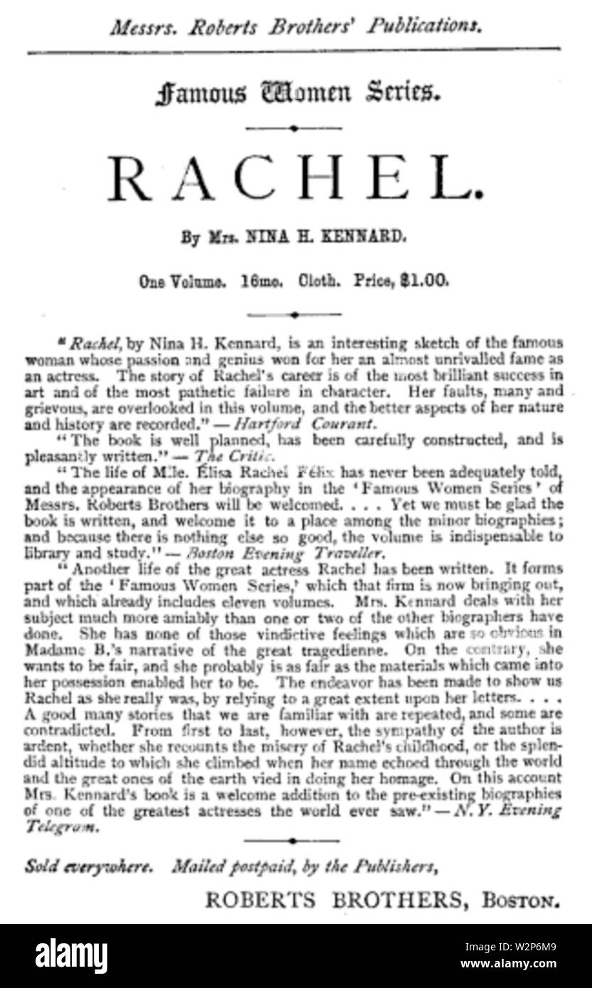 1888 annuncio Rachel RobertsBros FamousWomen Foto Stock