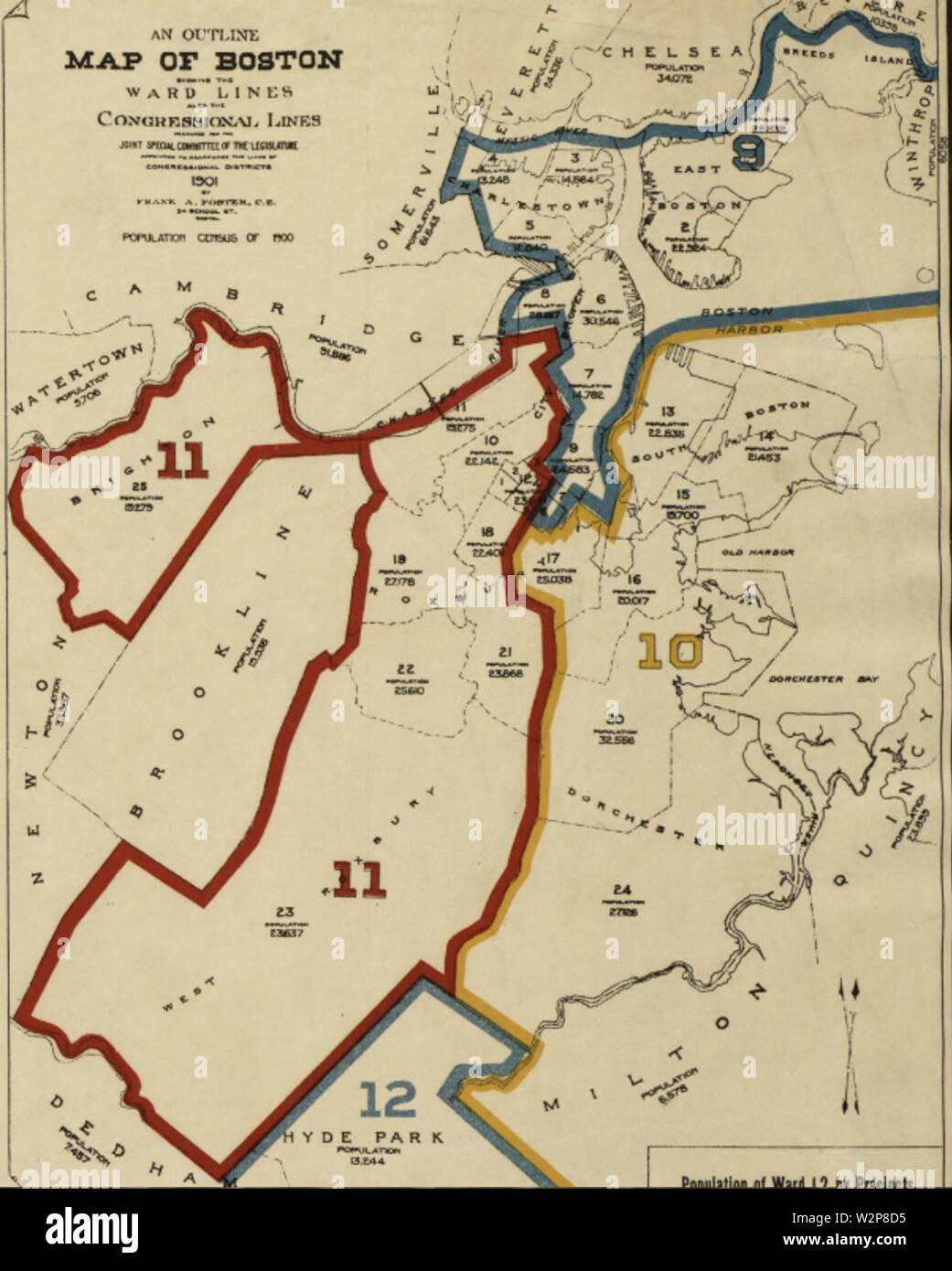1901 Boston dettaglio del Massachusetts distretti congressuali mappa BPL 12688 Foto Stock