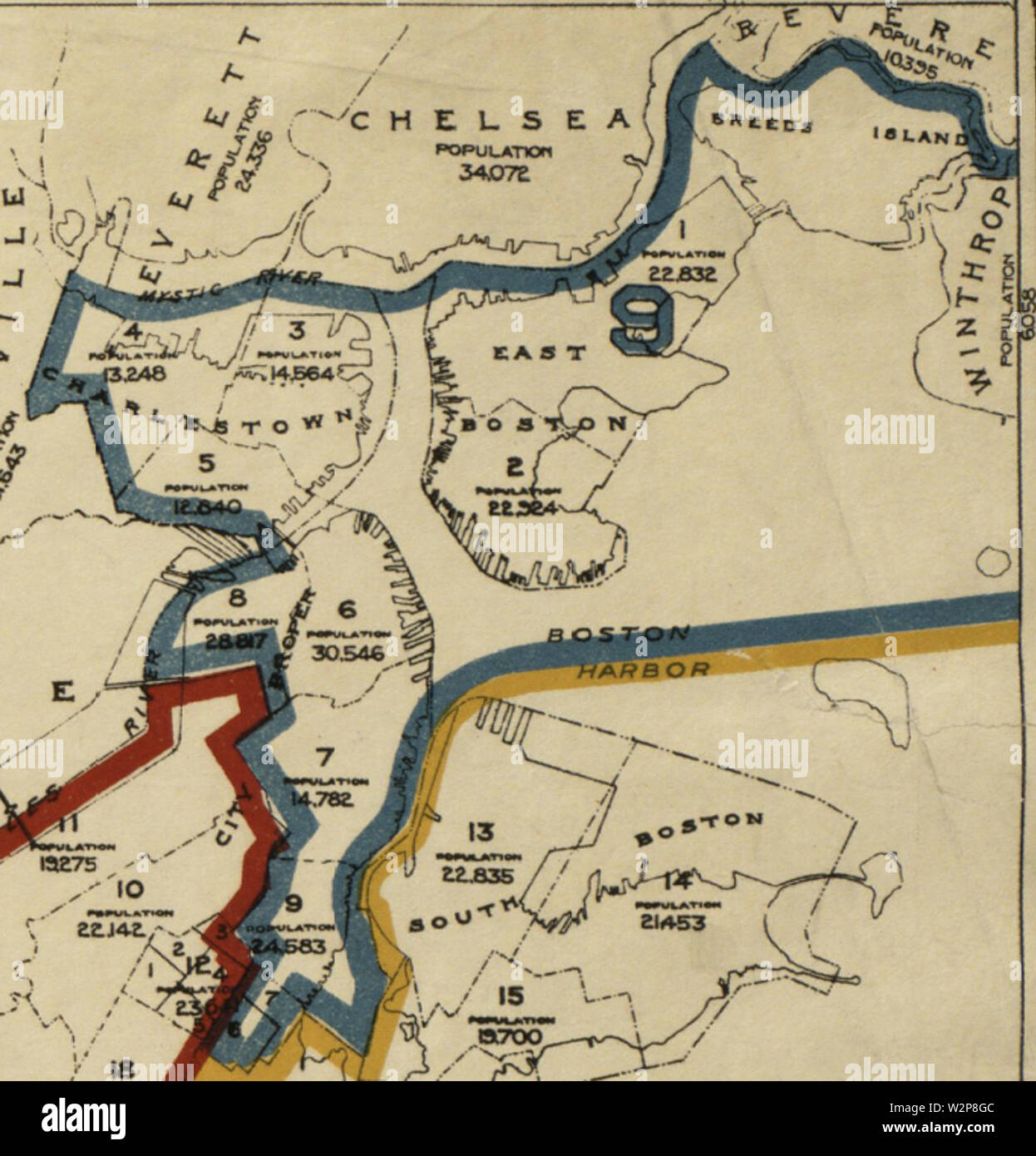 1901 District 9 Dettaglio del Massachusetts distretti congressuali mappa BPL 12688 Foto Stock