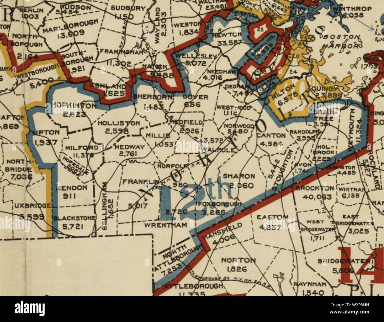 1901 District 12 dettaglio del Massachusetts distretti congressuali mappa BPL 12688 Foto Stock