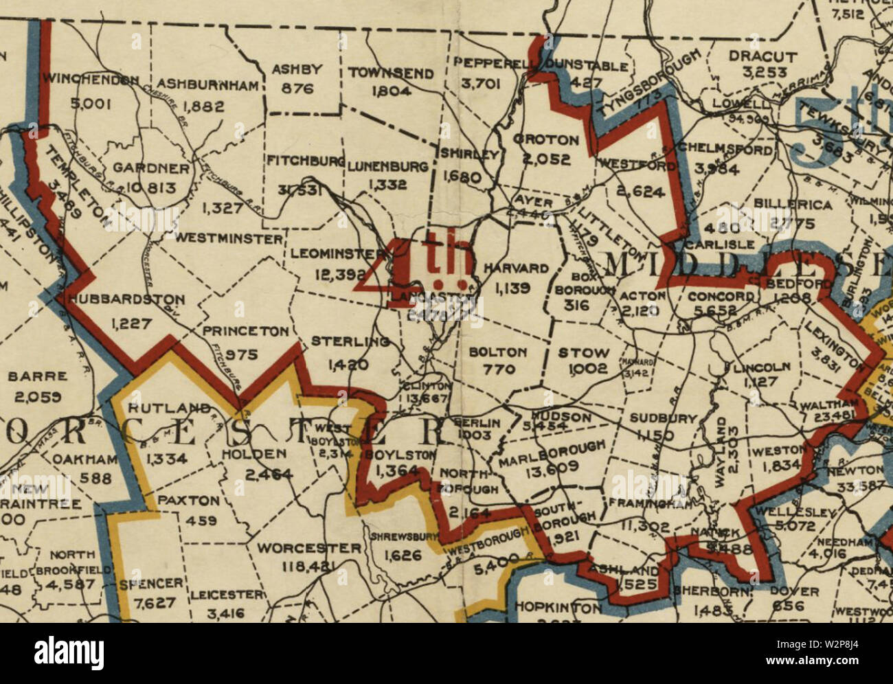 1901 District 4 Dettaglio del Massachusetts distretti congressuali mappa BPL 12688 Foto Stock