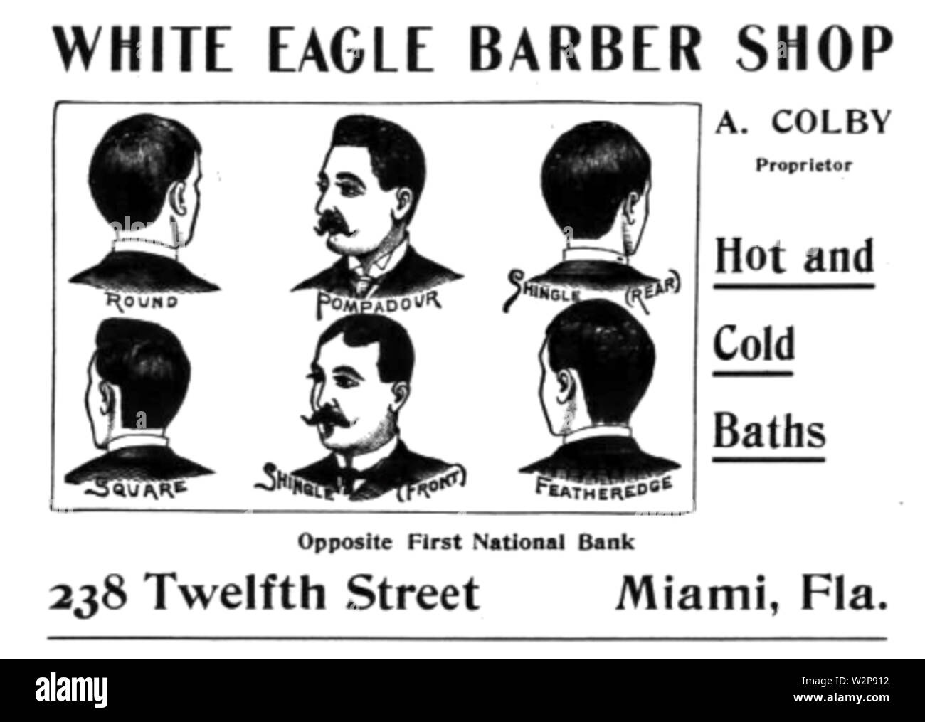 1905 bianco aquila Barber Shop advert 12th Street in Miami Florida Foto Stock